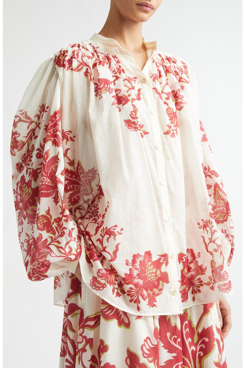 Placed Floral Print Peasant Top, Alternate, color, PRINT ON WHITE BASE