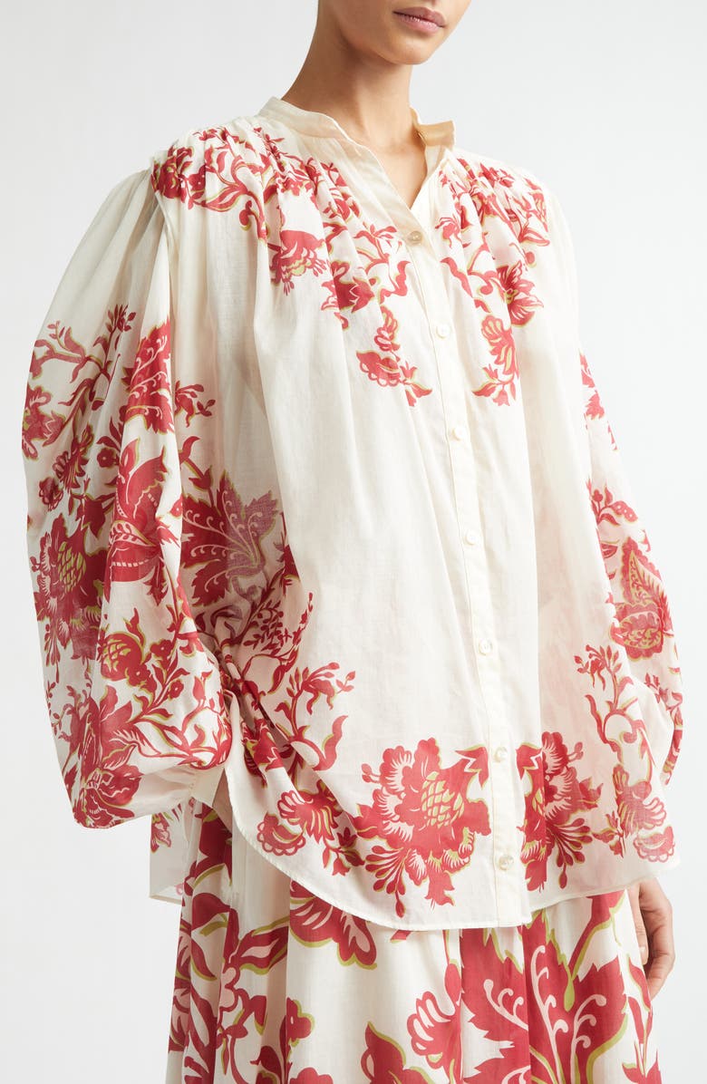 Etro Placed Floral Print Peasant Top, Alternate, color, Print On White Base