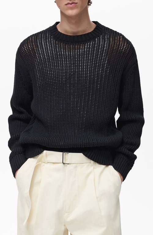Mango Oversize Openwork Cotton Crewneck Sweater In Black