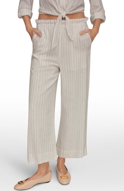 Stripe Paperbag Waist Linen Blend Pants