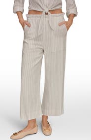 Donna Karan New York Stripe Paperbag Waist Linen Blend Pants