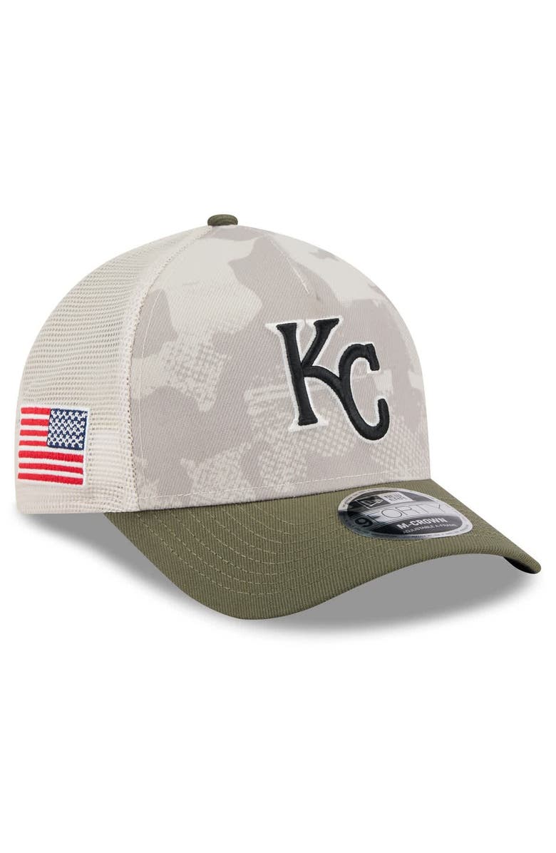 New Era Men's New Era Light Beige/Olive Kansas City Royals 2025 Armed Forces Day 9FORTY M-Crown A-Frame Adjustable Hat, Main, color,