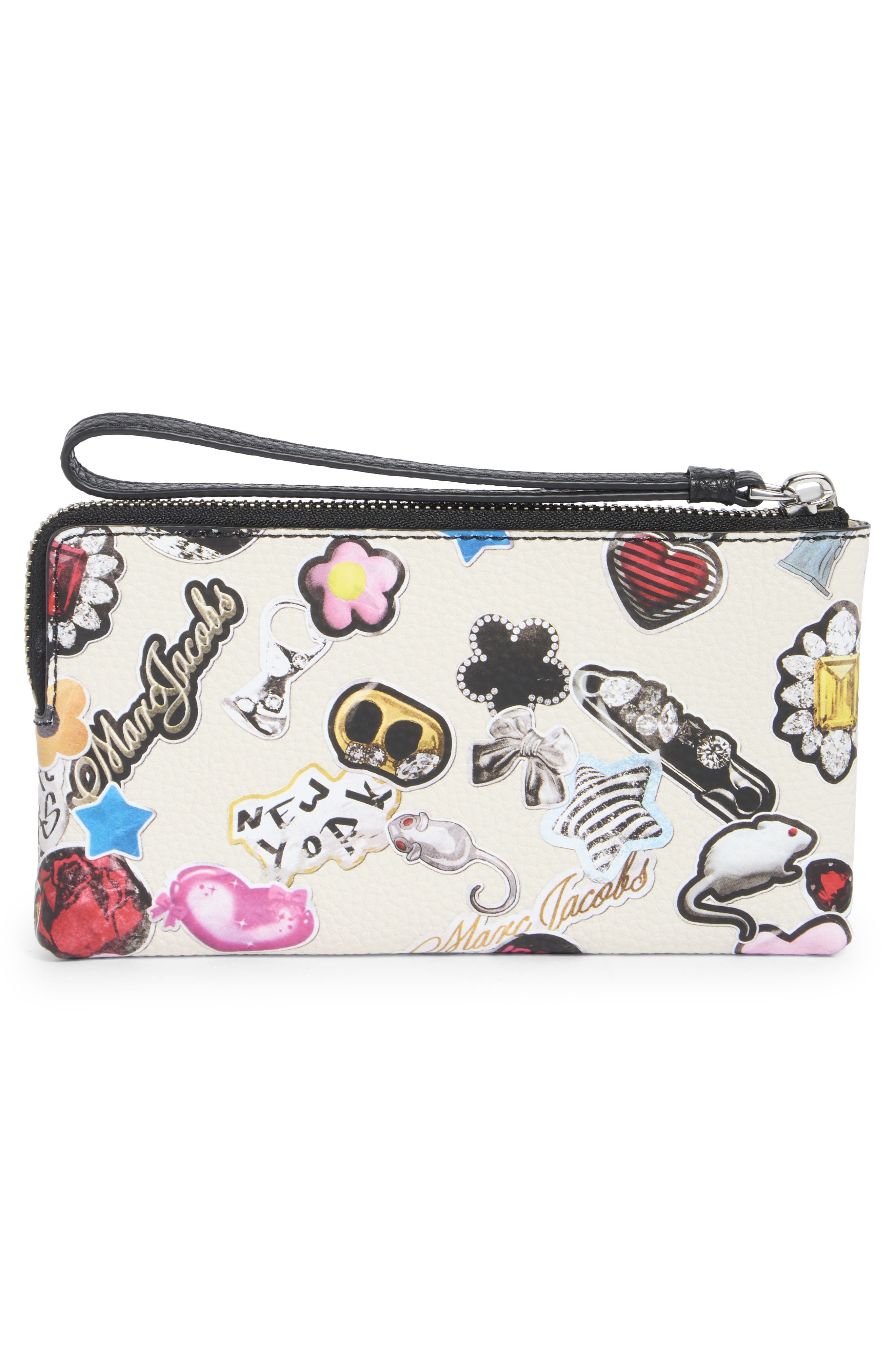 Sticker Print Wristlet, Alternate, color, WHITE MULTI