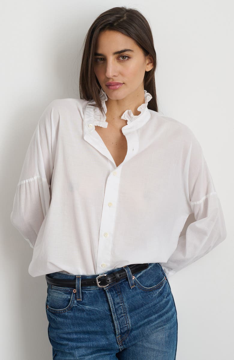 Alex Mill Blake Ruffle Neck Cotton Button-Up Shirt, Alternate, color, 
