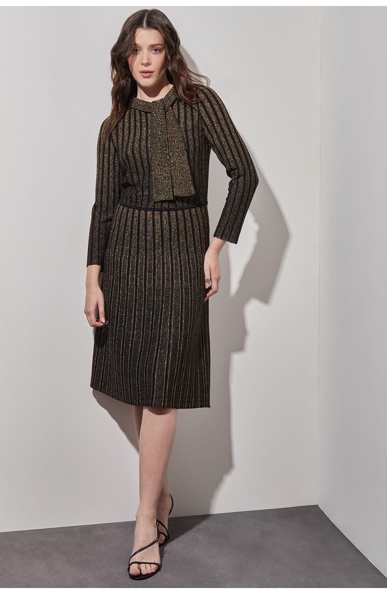Ming Wang Knee Length A-Line Ribbed Knit Dress, Main, color, Black/Gold