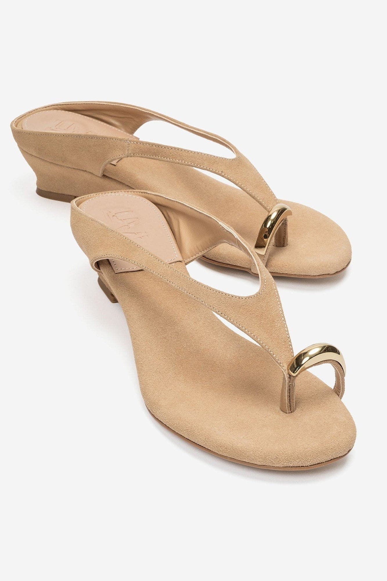 Alizendra Block Heel Thong Sandal, Main, color, Beige Suede