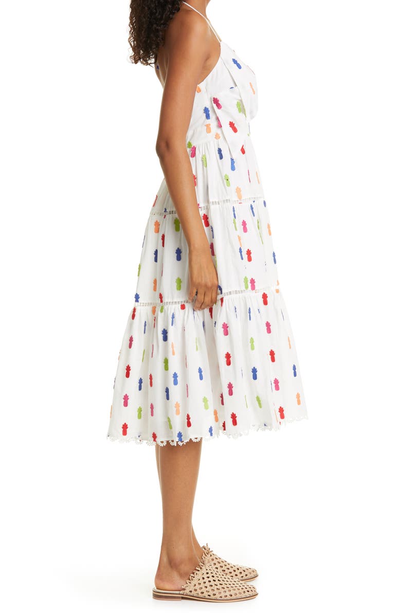 FARM Rio Pineapple AppliquÃ<sup>©</sup> Keyhole Bodice Cotton Midi Dress, Alternate, color,