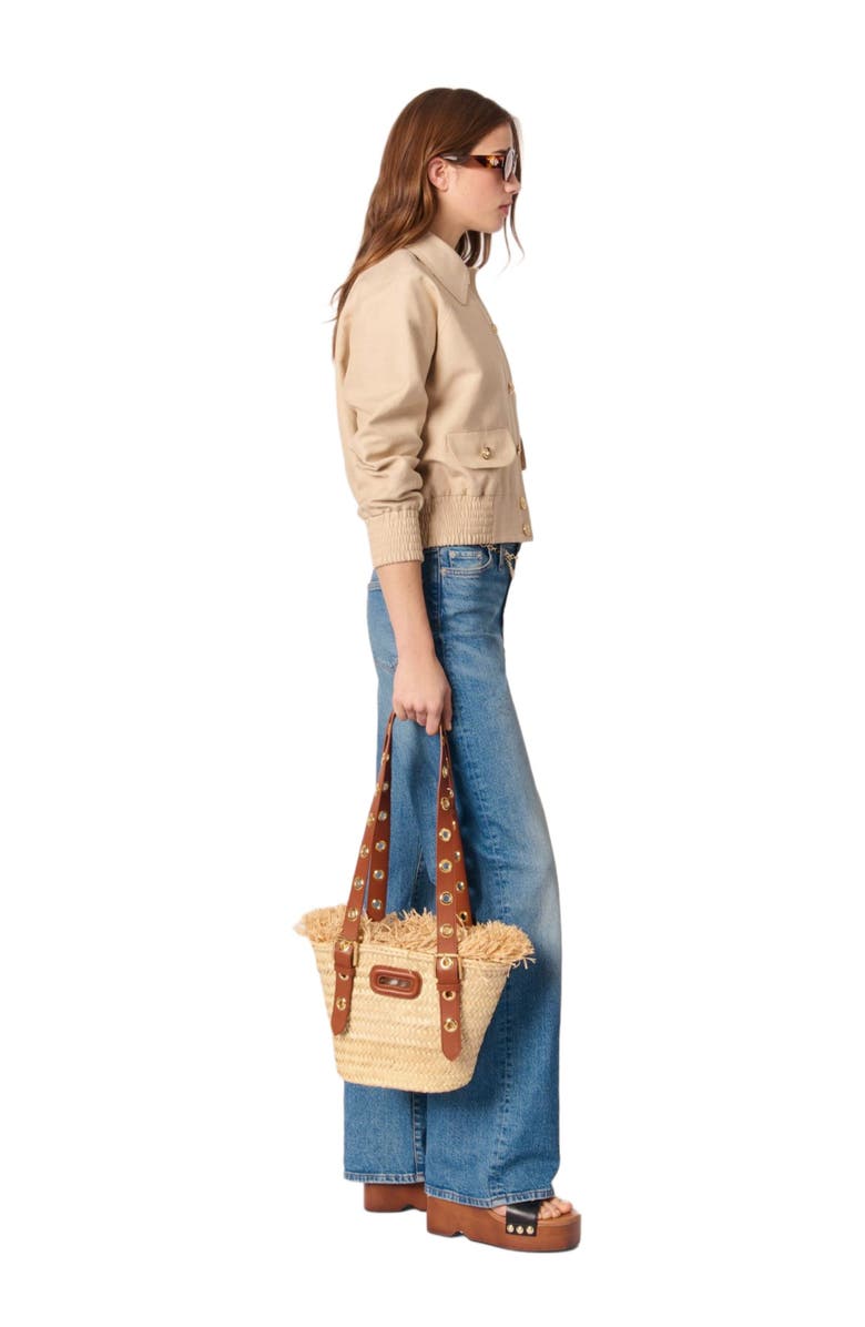 maje Linen and cotton bomber jacket, Alternate, color, 