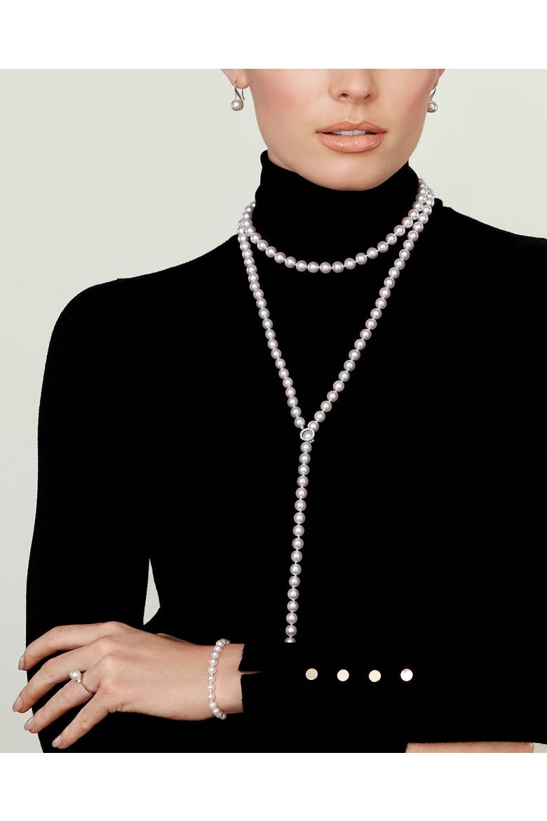 Japanese Akoya White Pearl Adjustable Lariat Y - Shape 51 Inch Rope Length Necklace - AAA Quality, Alternate, color, White Gold