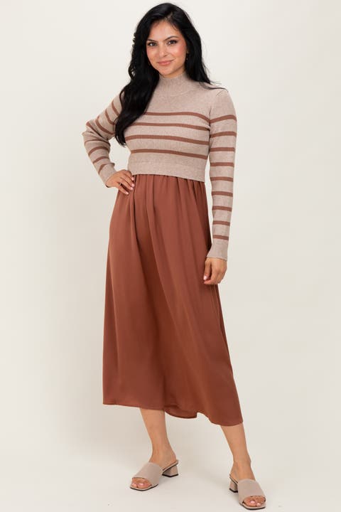 Striped Contrast Sweater Top Maxi Dress