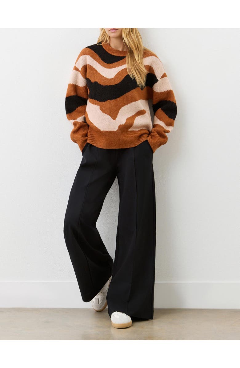 Finery London Minnie Abstract Print Knitted Sweater, Alternate, color, Brown