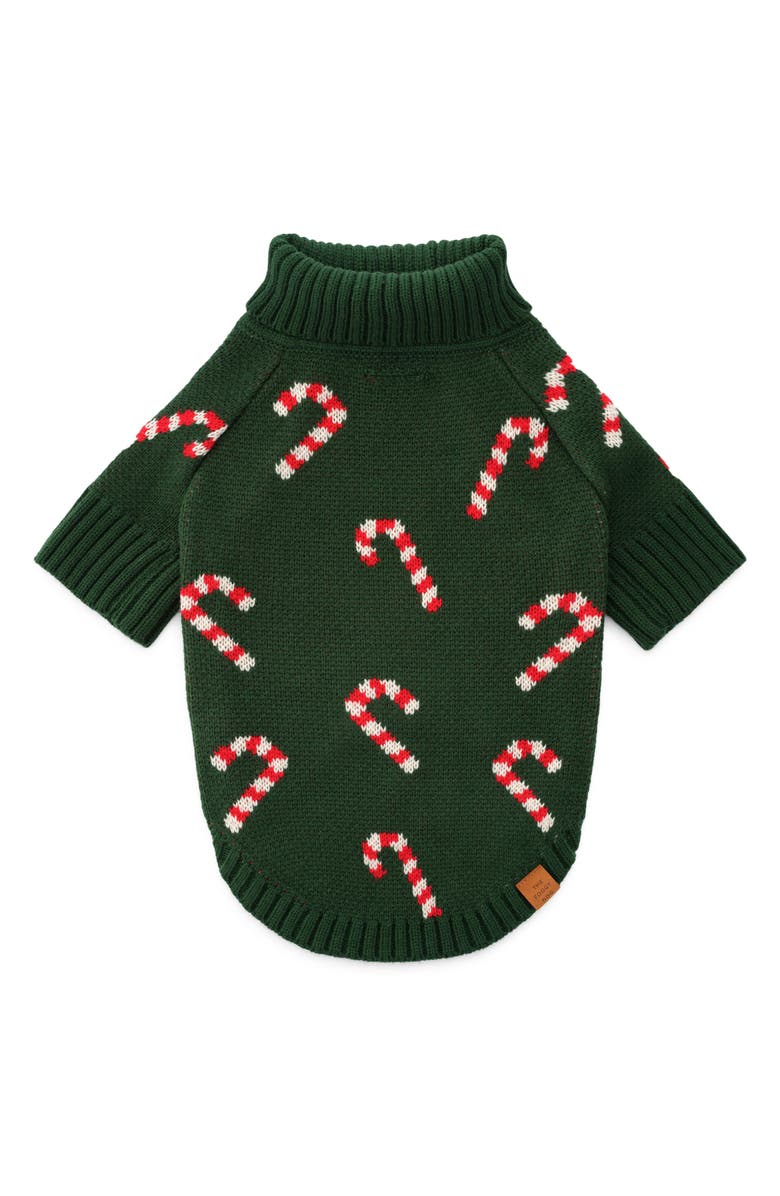 The Foggy Dog Festive Dog Sweater, Main, color, Evergreen Candy Canes