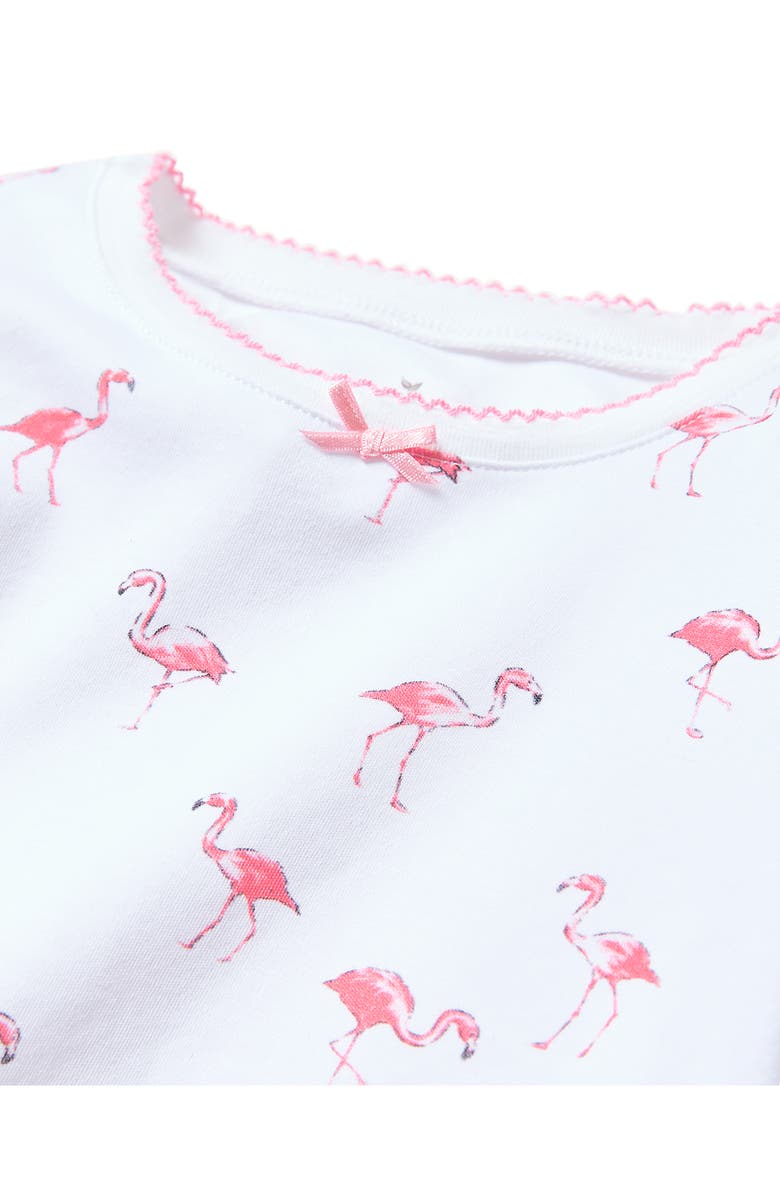 Petite Plume Kids' Flamingo Print Cotton Fitted Two-Piece Short Pajamas, Alternate, color, White