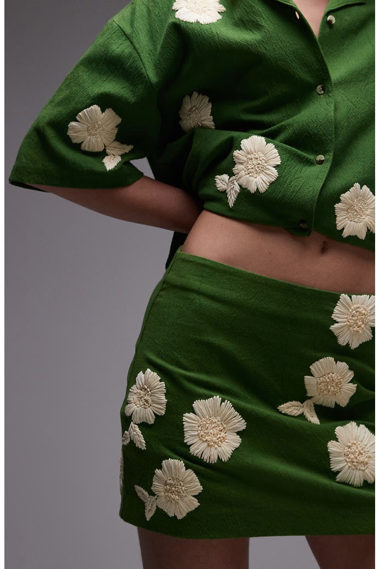 Pelmet Raffia Flowers Miniskirt, Alternate, color, MEDIUM GREEN