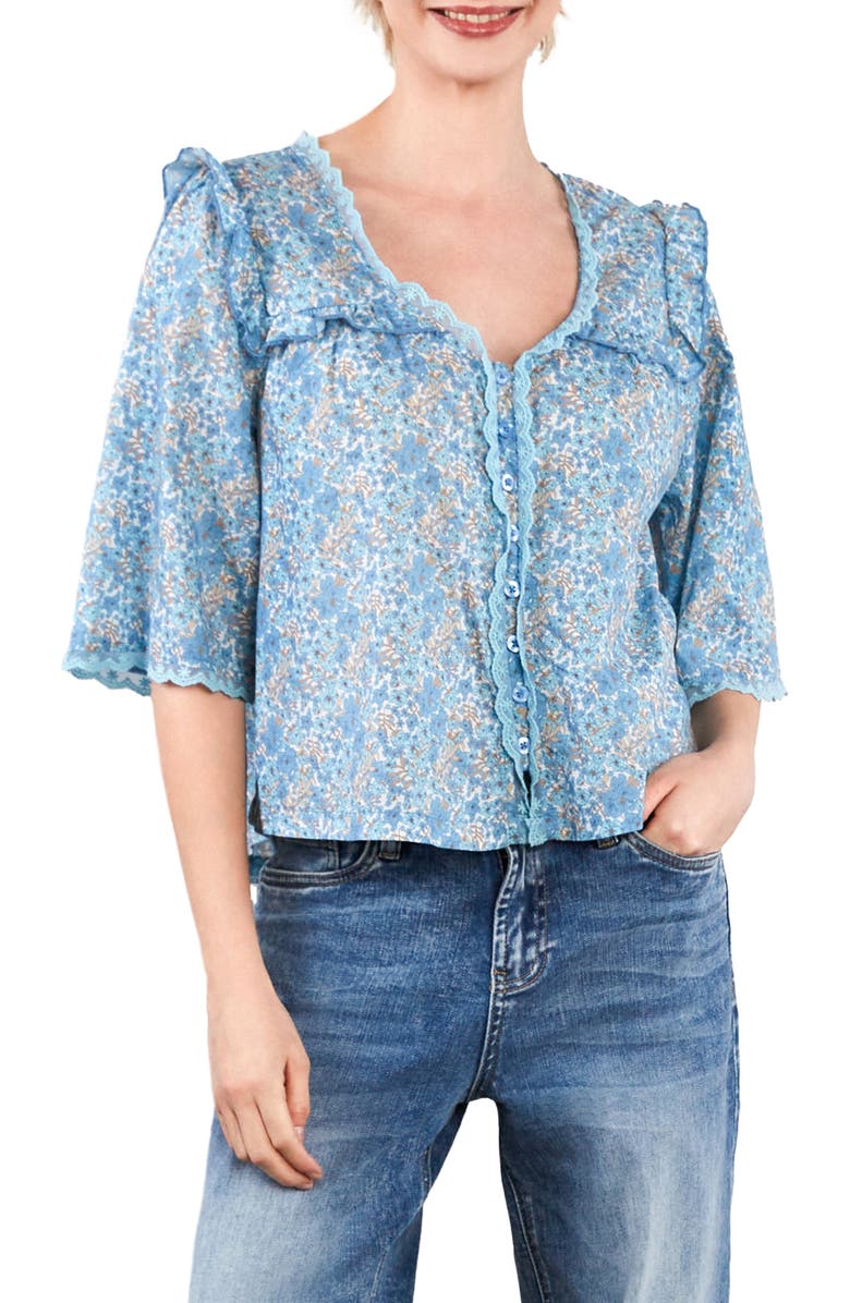 Billy T Happy Allie Floral Cotton Blend Button-Up Shirt, Main, color, Cool Bloom