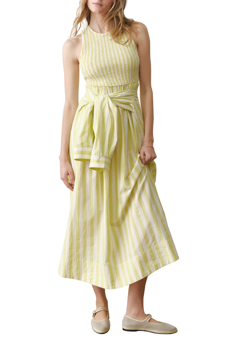 Darcy Smocked Poplin Maxi Dress, Main, color, LIME STRIPE