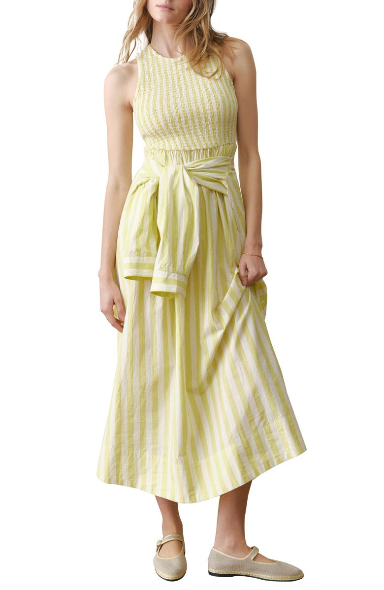 Marine Layer Darcy Smocked Poplin Maxi Dress, Main, color, Lime Stripe