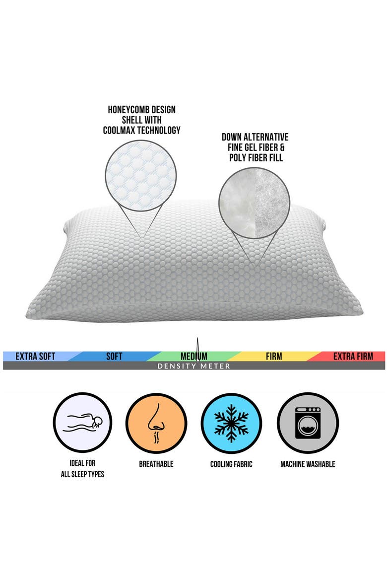 Cool N' Comfort Medium Density Gel Fiber Pillow with CoolMax Technology, for All Sleep Positions, Set of 2, Alternate, color, BLUE/WHITE