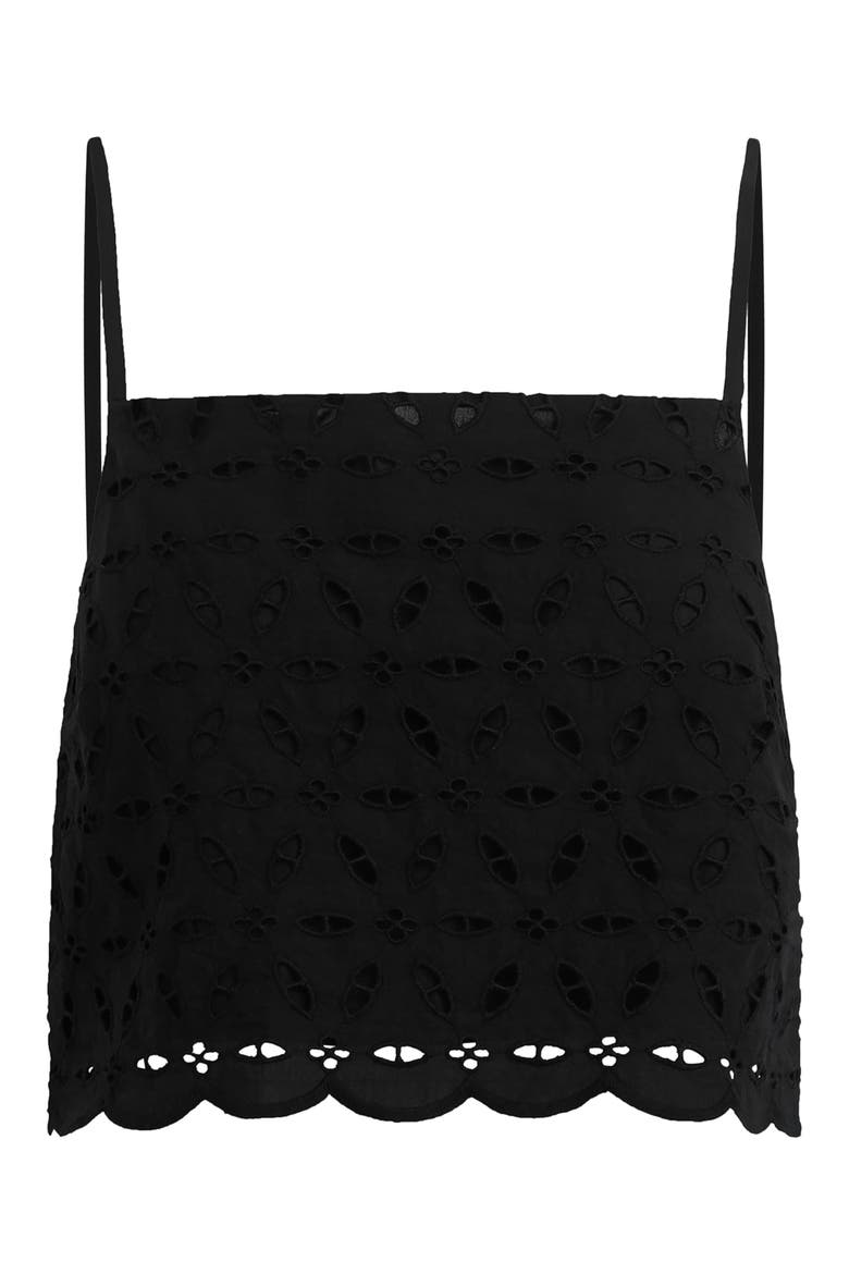 The Pretty Please Eyelet Embroidered Cotton Crop Camisole, Alternate, color, BLACK