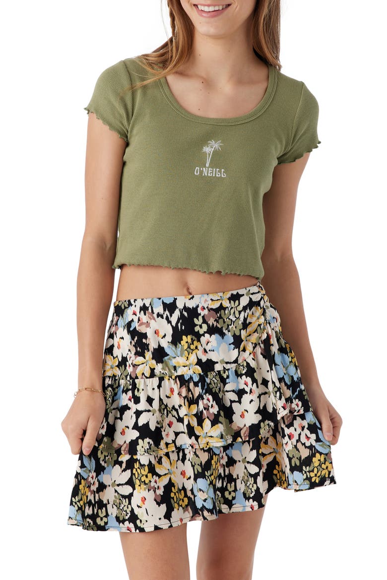 Kids' Joanna Floral Tiered Miniskirt, Main, color, BLACK