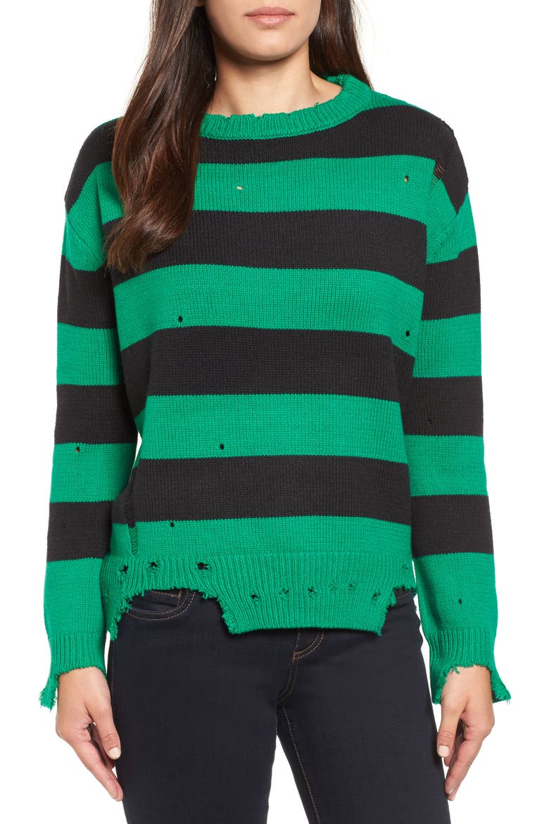 Destroyed Stripe Sweater, Main, color, GREEN/ BLACK