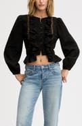 Sam Edelman Lace Inset Ruffle Cotton Button-Up Shirt