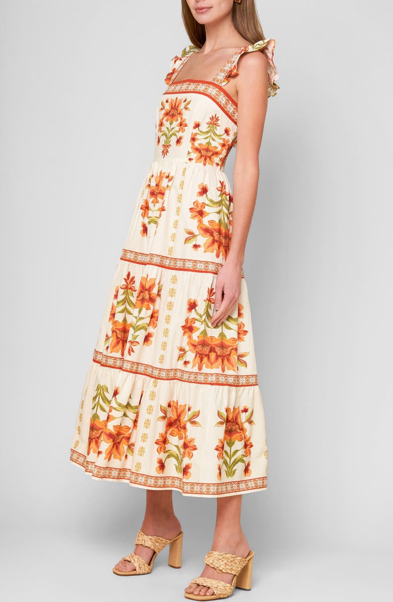 FLYING TOMATO Floral Ruffle Strap Cotton Sundress, Alternate, color, Ivory