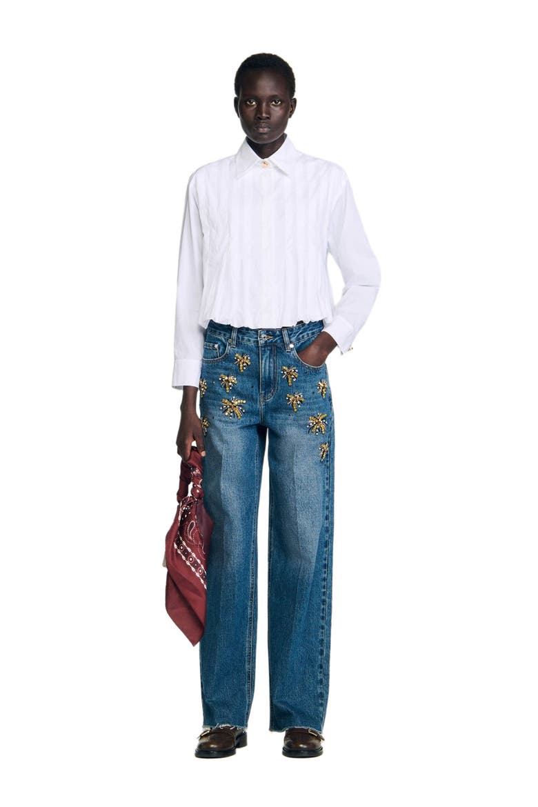 Pleated cropped shirt, Alternate, color, White