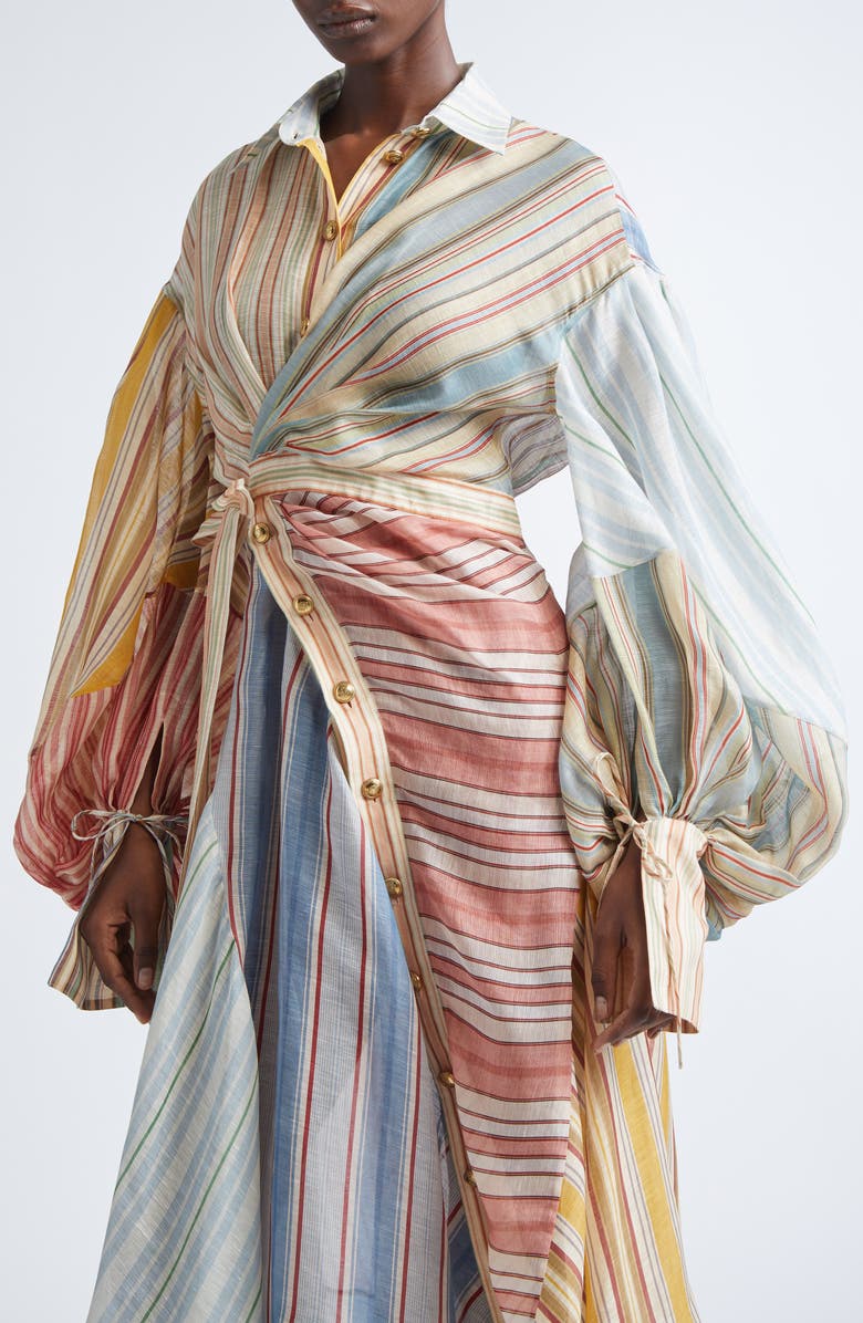 Zimmermann Rebellion Asymmetric Stripe Long Sleeve Linen & Silk Shirtdress, Alternate, color, Spliced Stripes