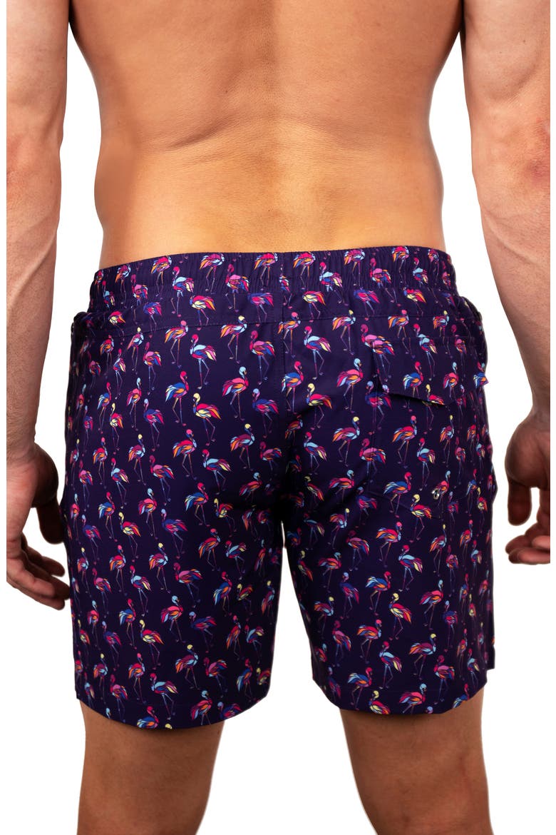 Lion Flamingo Swim Trunks, Alternate, color, PURPLE