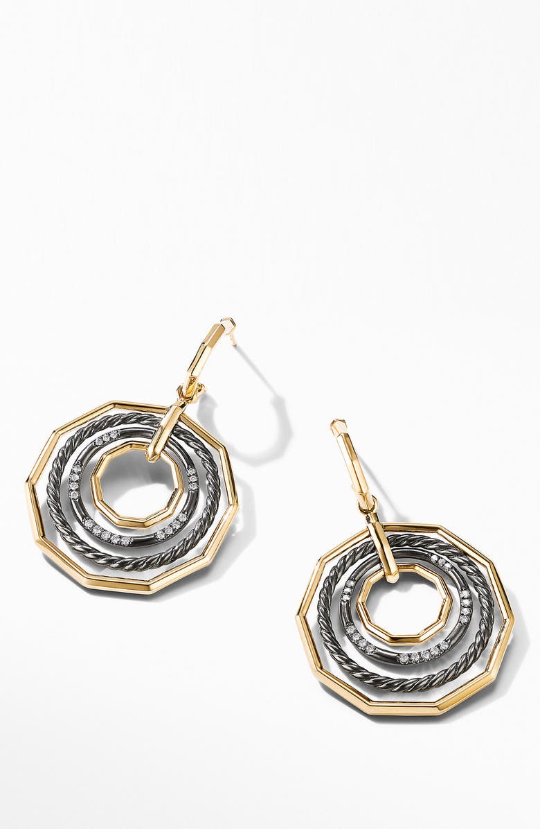 David Yurman Stax Large Drop Earrings in Blackened Silver with Diamonds, Alternate, color,