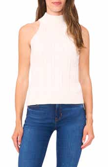 Halogen® Turtleneck Cable Stitch Cotton Sweater Tank