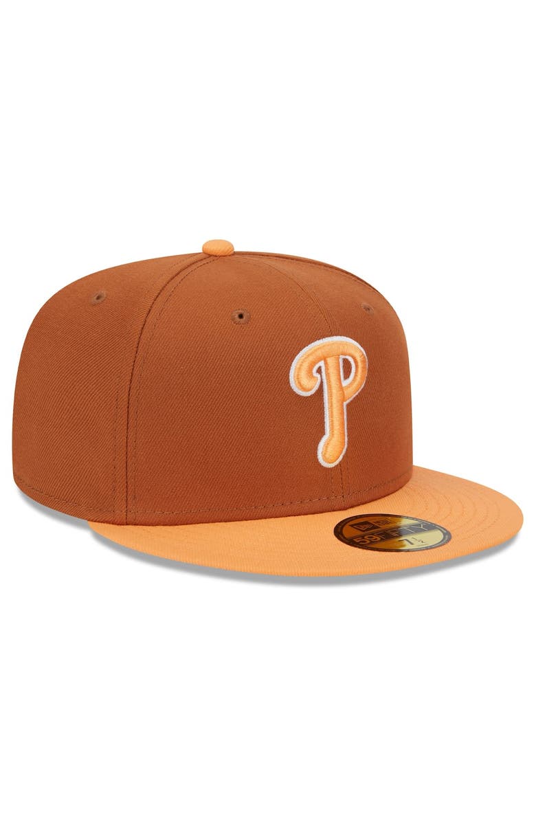 New Era Men's New Era Brown/Orange Philadelphia Phillies Spring Color Basic Two-Tone 59FIFTY Fitted Hat, Alternate, color, 