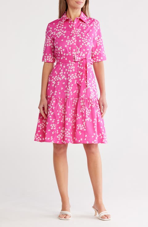 カルバンクライン Floral Cap Sleeve Cotton Shirtdress Calvin Klein Women's Cotton Floral Short-Sleeve Shirtdress
