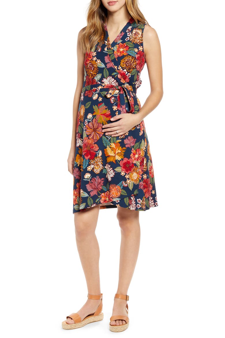 Print Maternity Wrap Dress, Main, color, RED PRINT