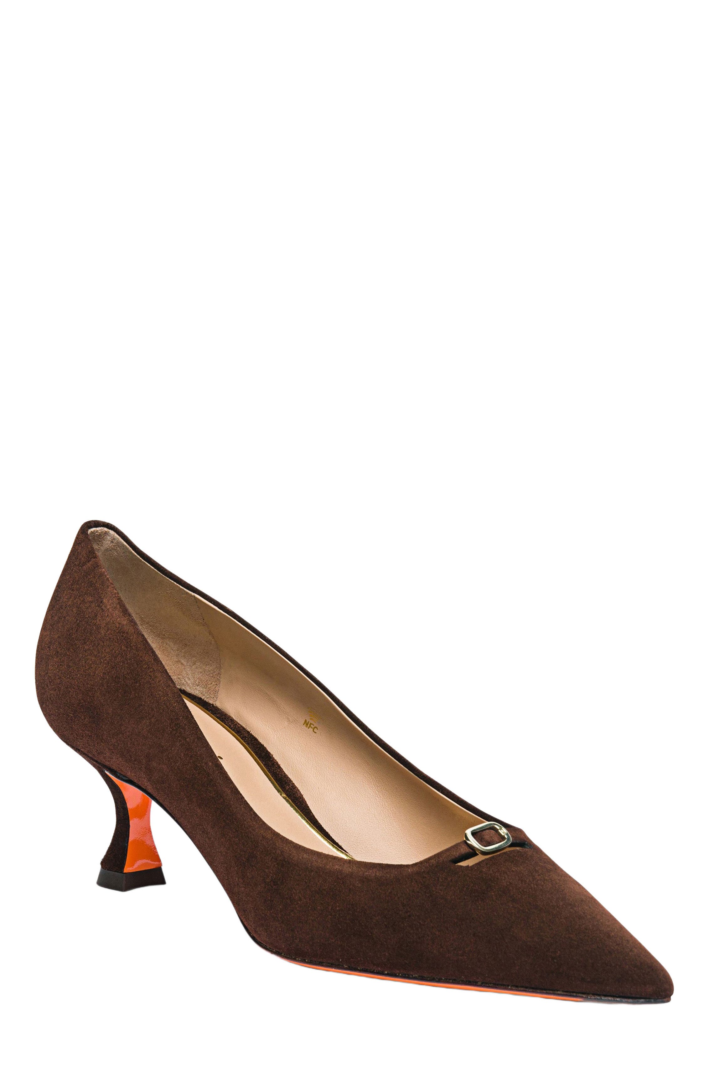 Santoni Women's suede mid-heel pump, Alternate, color, Brown
