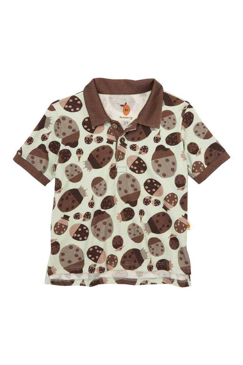 Ladybug Print Organic Cotton Polo, Main, color, BROWN/ BEIGE/ GREEN