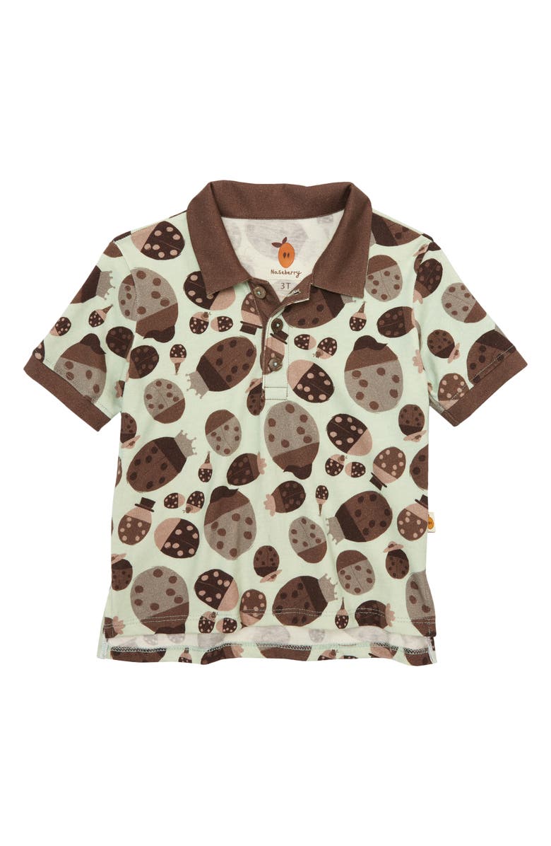 Naseberry Kids' Ladybug Print Organic Cotton Polo, Main, color, Brown/ Beige/ Green