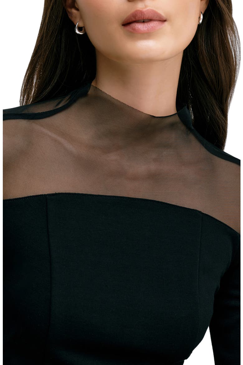 Joanna Sheer Yoke Funnel Neck Top, Alternate, color, BLACK