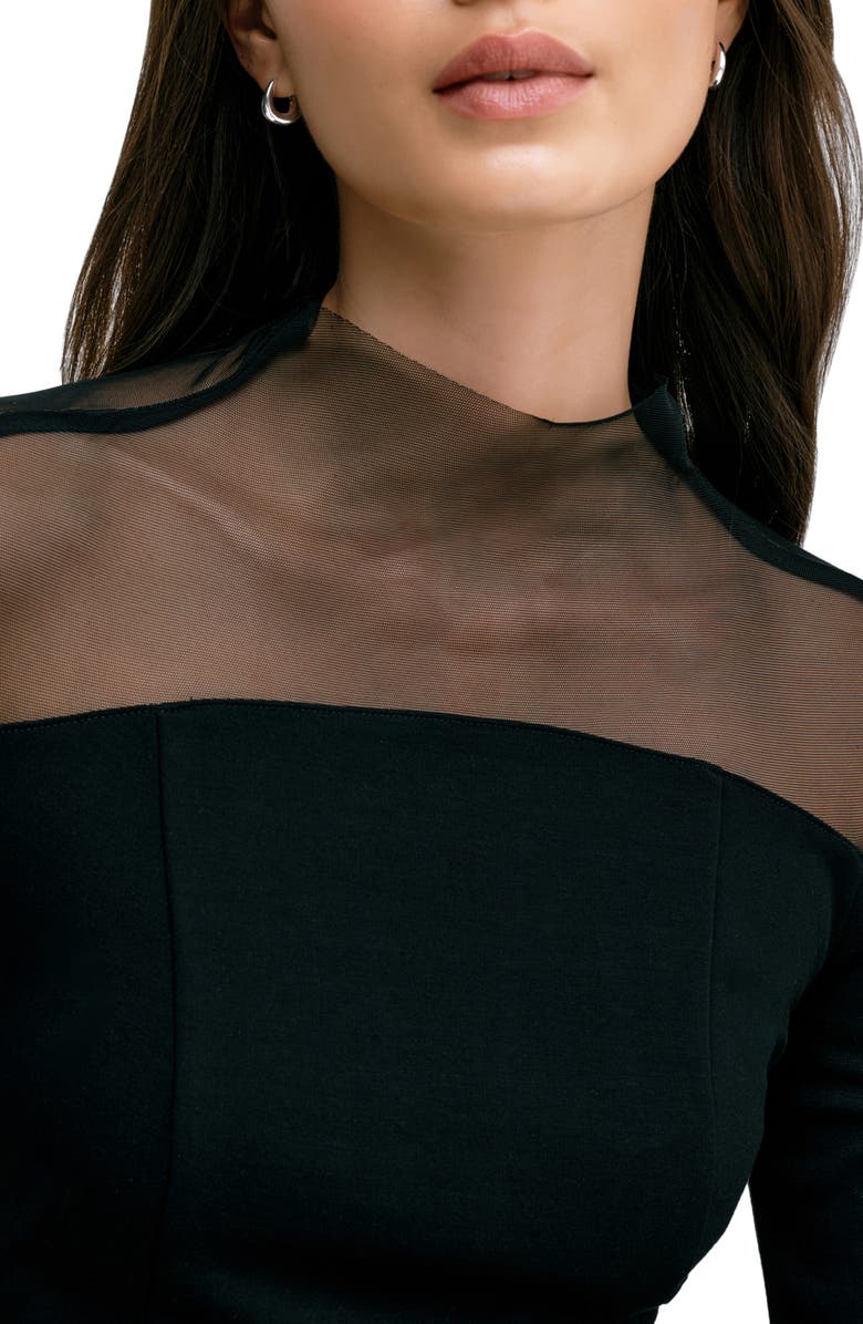 Marcella Joanna Sheer Yoke Funnel Neck Top, Alternate, color, Black