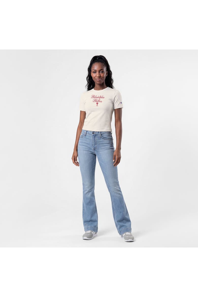 Women's Champion Cream Philadelphia Phillies Soft-Touch Fitted Cropped T-Shirt, Alternate, color, Cream