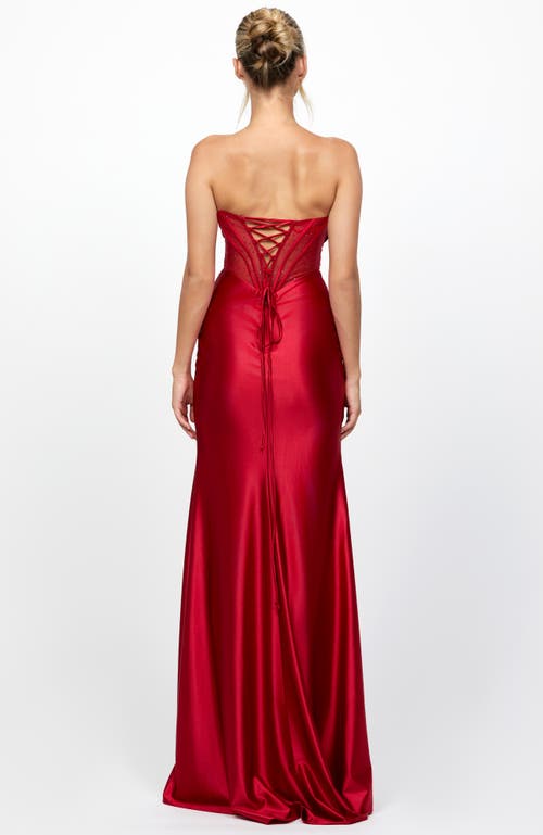 Bariano Aurdrey Strapless Corset Gown In Red