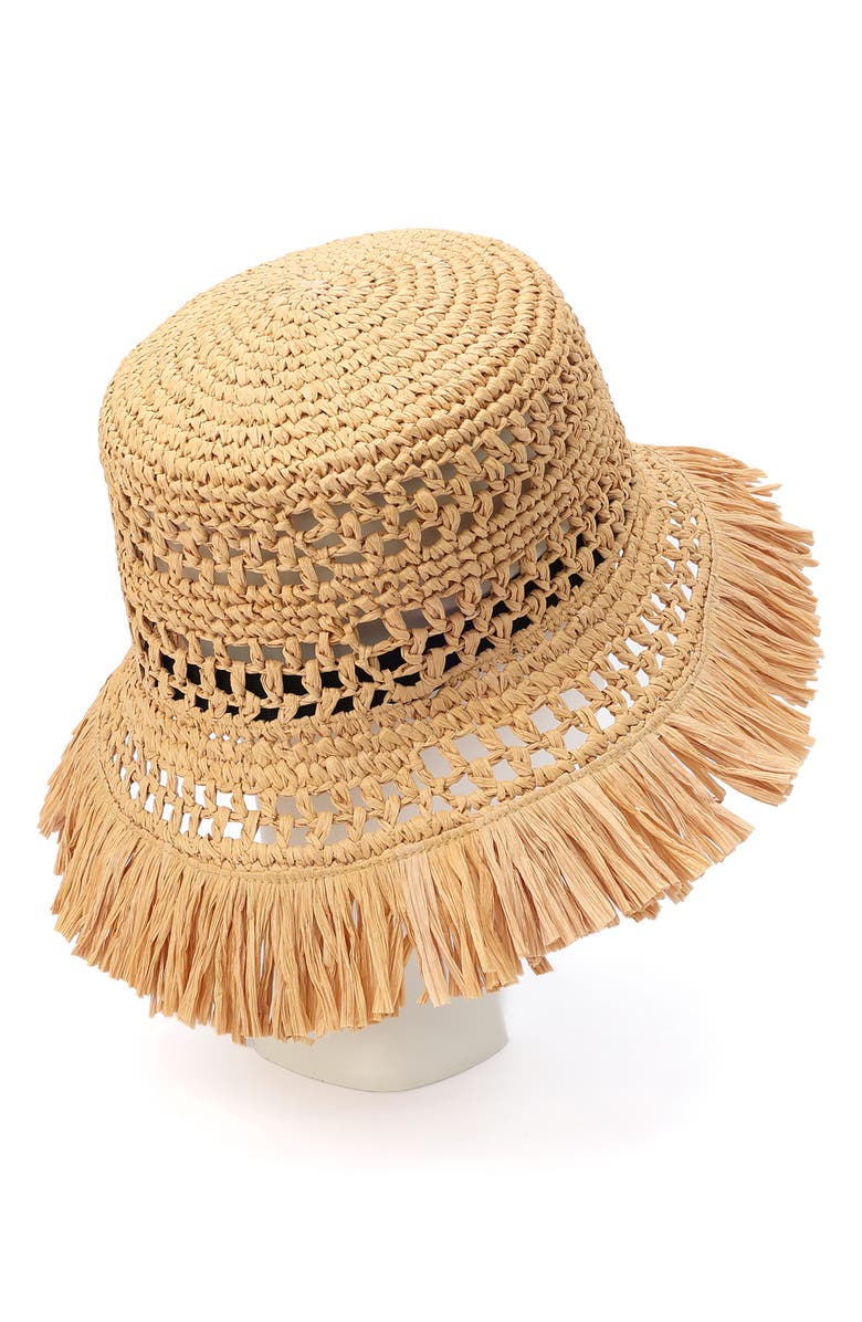 Kate Spade New York fringe spade straw cloche hat, Alternate, color, Natural