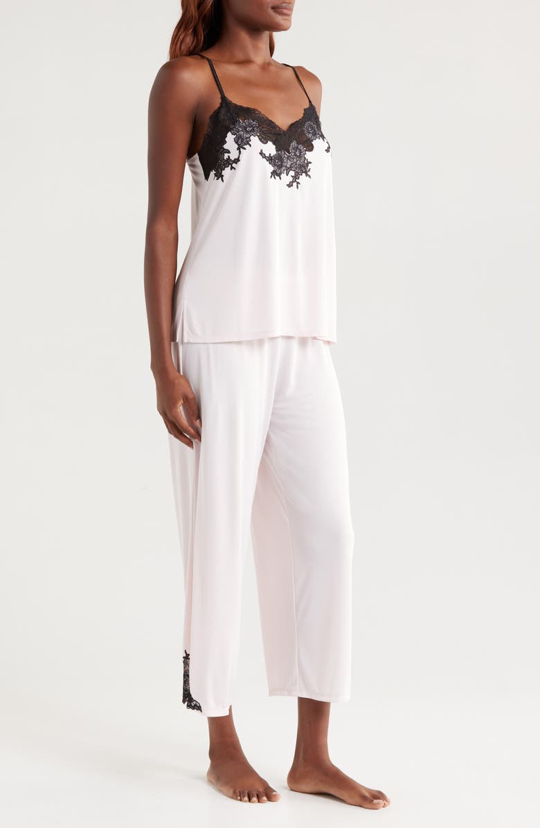 Natori Enchant Lace Trim Satin Pajamas, Alternate, color, Blush Pink