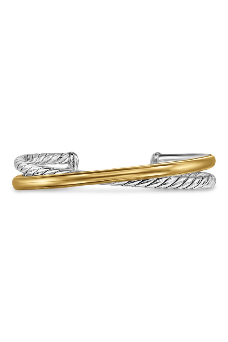 Crossover Two-Row Cuff Bracelet in Sterling Silver with 14K Yellow Gold, 11mm, Main, color, STERLING SILVER/ 14K GOLD - L