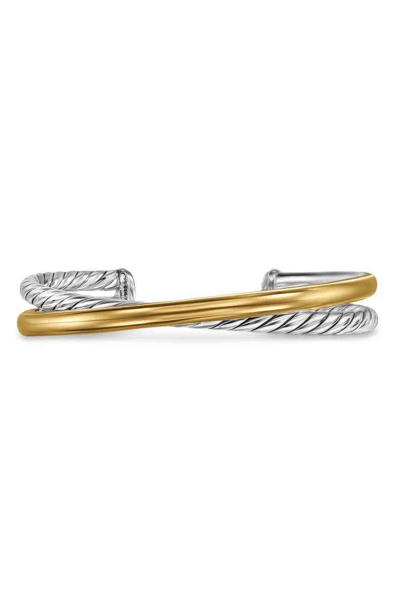 David Yurman Crossover Two-Row Cuff Bracelet in Sterling Silver with 14K Yellow Gold, 11mm, Main, color, Sterling Silver/ 14K Gold - L