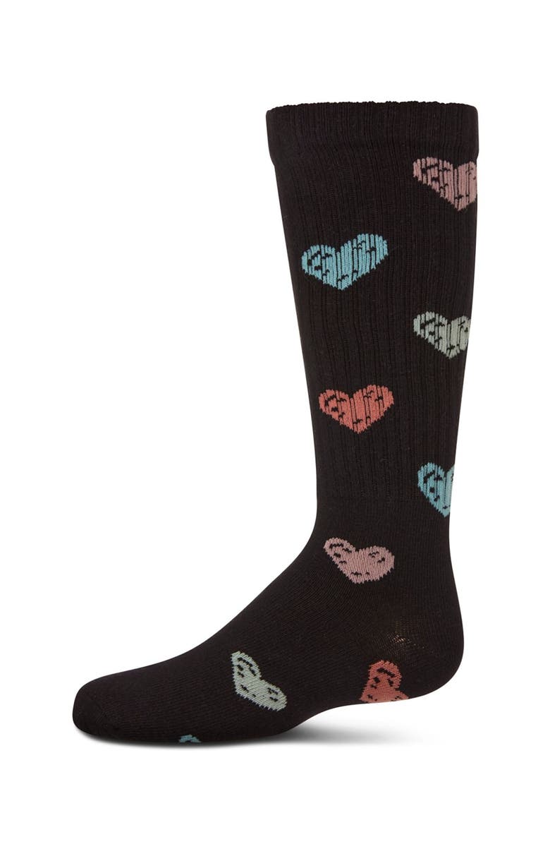 MeMoi Ribbed Multi Graffiti Hearts Knee Sock, Main, color, 