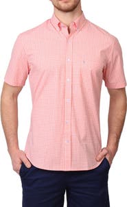 TailorByrd Gingham Short Sleeve Stretch Cotton Button-Up Shirt
