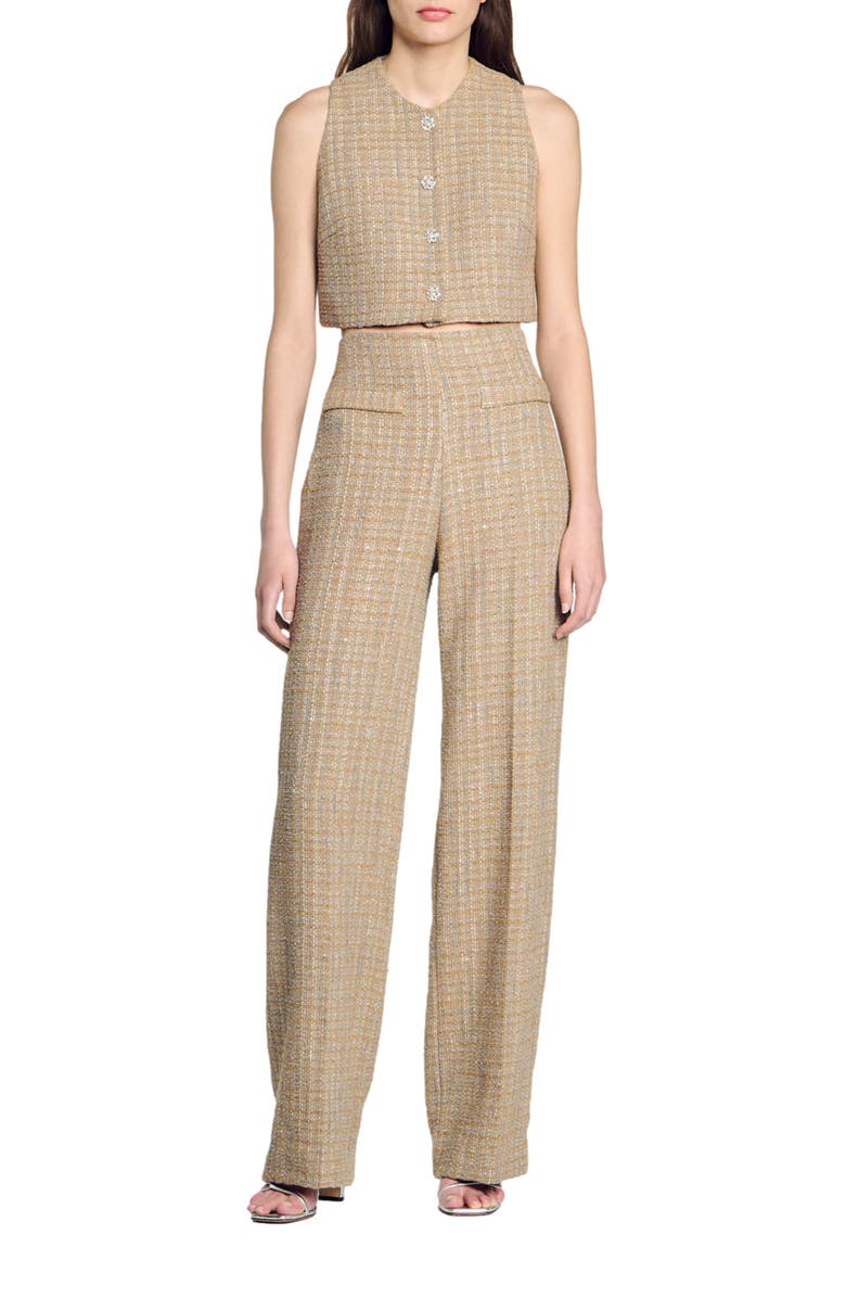 SANDRO Straight-leg tweed trousers, Alternate, color, 