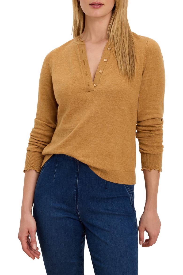Henley Ruffle Sweater, Main, color, CARAMEL